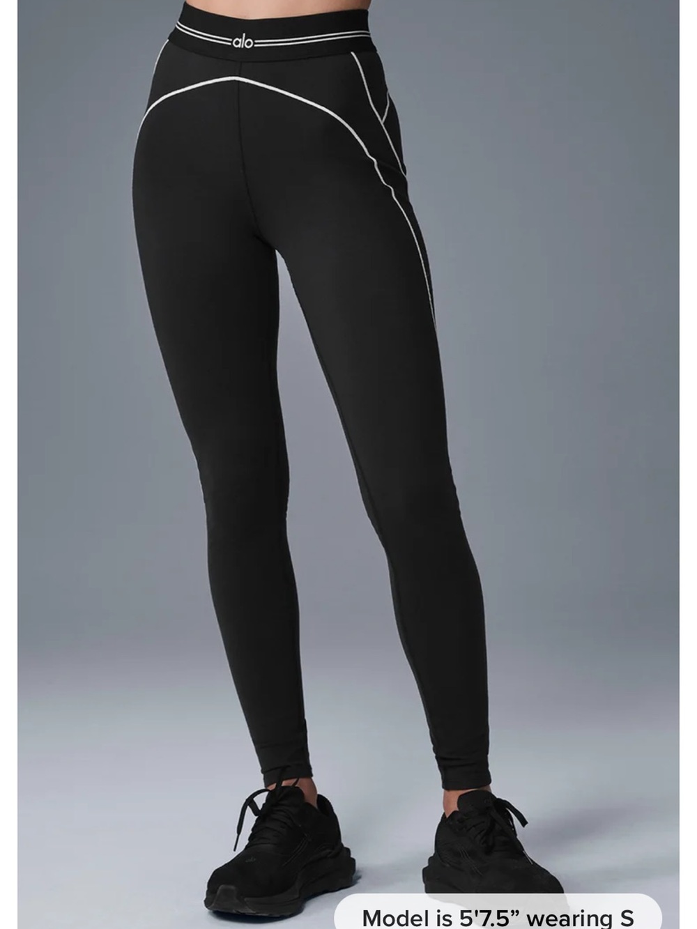 Alo High-Rise Black Leggings with Contrast Piping